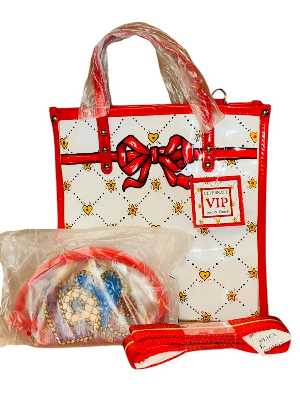Brighton Celebrate VIP" clear vinyl tote bag purse small bag & strap set